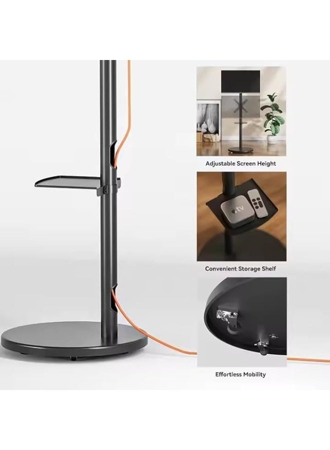 BEETEC Mobile Monitor Stand for 14"–40" Screens, VESA 200x200mm, 12kg Load Capacity, Adjustable Height, Tilt, Swivel & Rotation, with Wheels and Storage Tray, Black | TF-FMS801B - Image 2